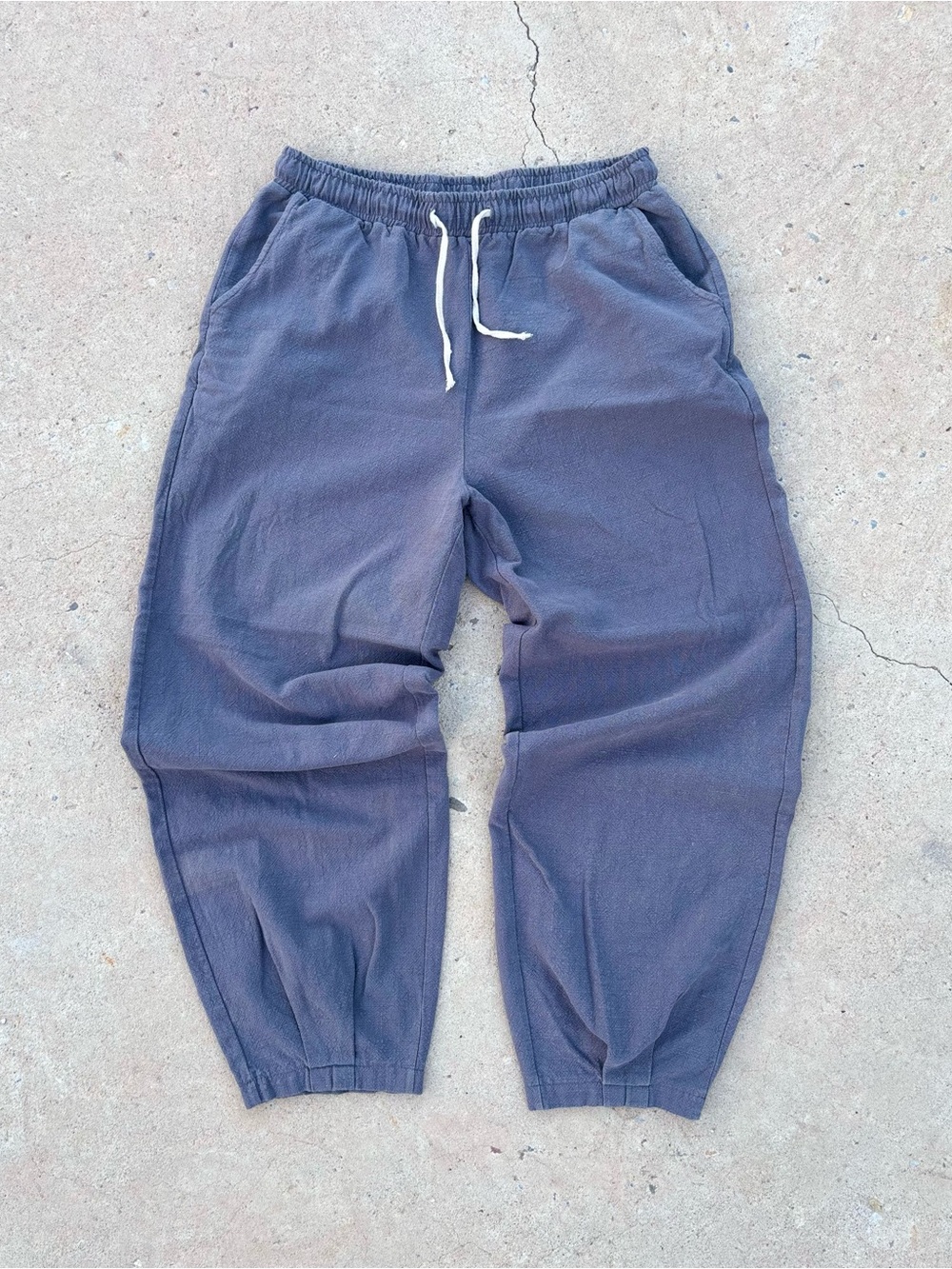 IXIMO XL Linen Cotton Barrel Pants Gray Balloon Leg Lagenlook.